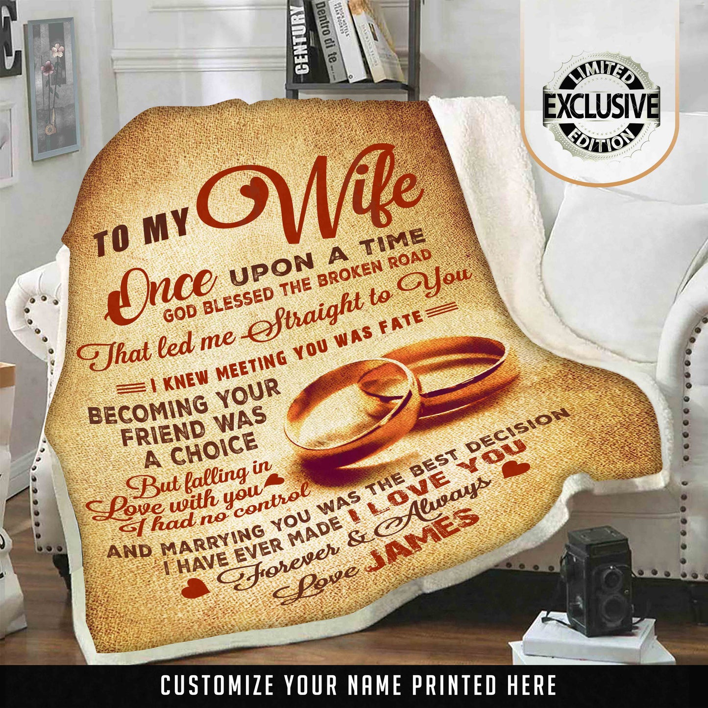 "TO MY WIFE " PERSONALIZED PREMIUM BLANKET